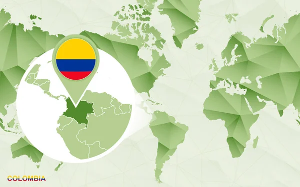 Mapa świata centric Ameryka z powiększoną mapę Kolumbia. — Wektor stockowy