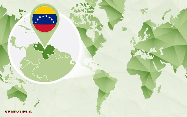 Mapa świata centric Ameryka z powiększoną mapę Wenezuela. — Wektor stockowy