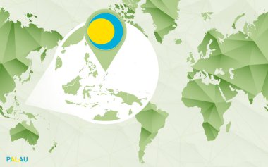 Amerika merkezli Dünya Haritası ile büyütülmüş Palau Haritası. 