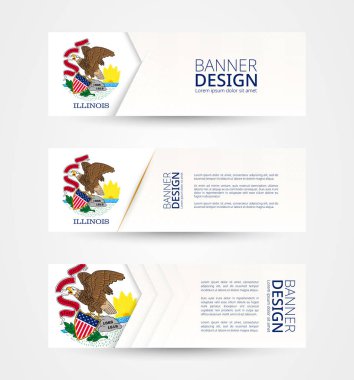 Bizimle birlikte üç yatay afiş Illinois Devlet bayrağı ayarla. 