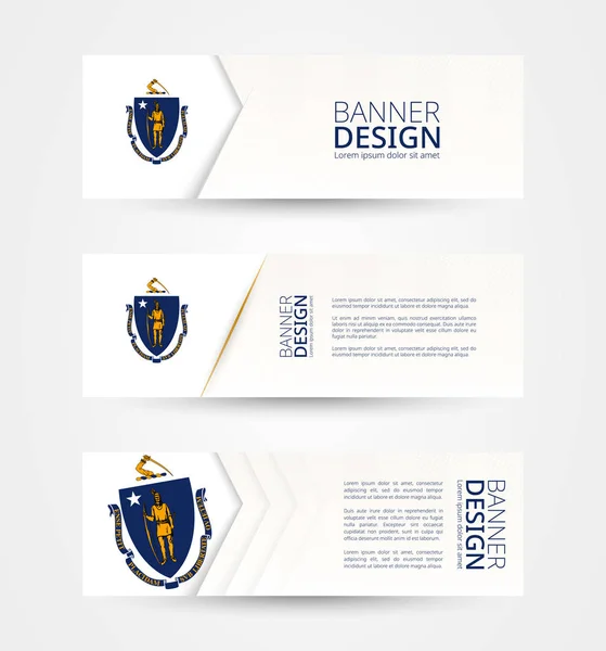 Set van drie horizontale banners met ons vlag van Massachusetts — Stockvector