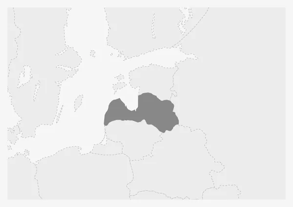 Carte de l'Europe avec la carte de Lettonie surlignée — Image vectorielle