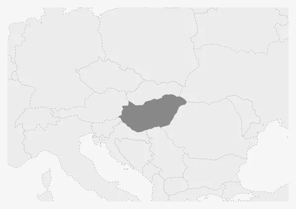 Mapa Evropy s zvýrazněné mapa Maďarska — Stockový vektor