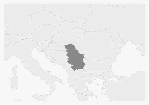 Karta över Europa med markerade Serbien karta — Stock vektor