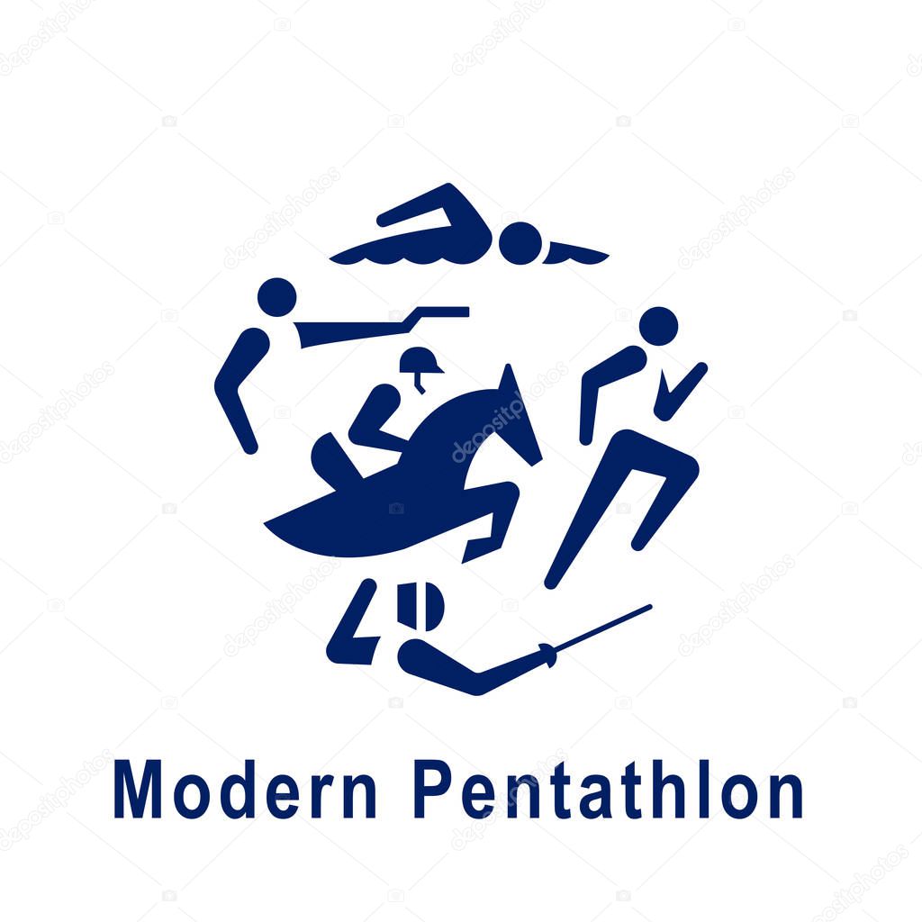 Modern Pentathlon pictogram, new sport icon.