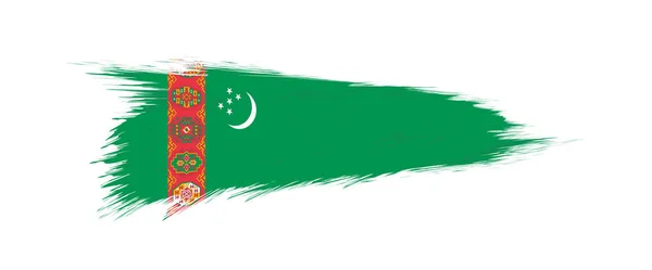 Vlag van Turkmenistan in grunge penseelstreek. — Stockvector