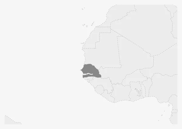 Mapa de África con el mapa de Senegal resaltado — Archivo Imágenes Vectoriales