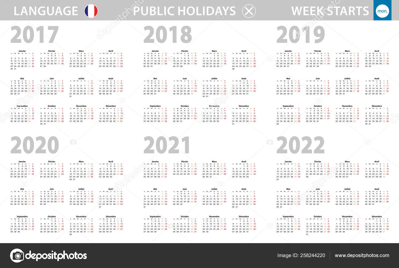 Calendar In French Language For Year 2017 2018 2019 2020 2021 2022 Stock Vector C Boldg 258244220 calendrier portugal 2022 2021