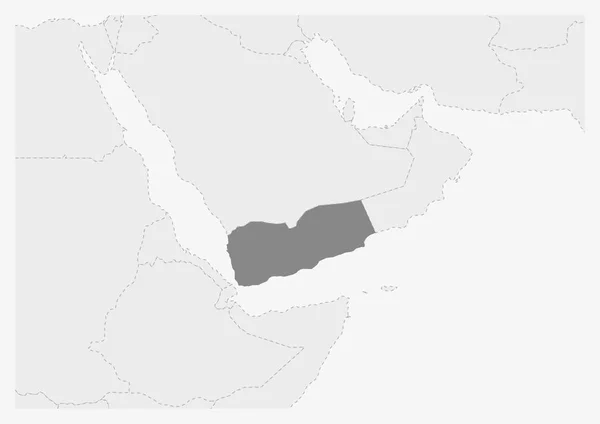 Mapa de Oriente Medio con el mapa de Yemen resaltado — Archivo Imágenes Vectoriales