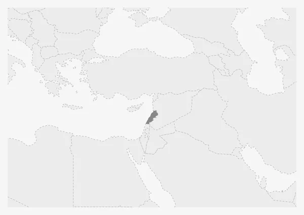 Carte du Moyen-Orient avec la carte du Liban surlignée — Image vectorielle