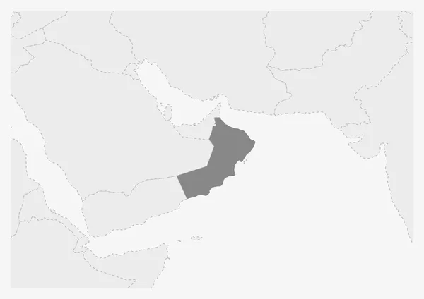 Mapa de Oriente Medio con el mapa de Omán resaltado — Archivo Imágenes Vectoriales