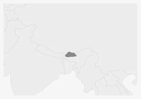 Asienkarte mit hervorgehobener Bhutan-Karte — Stockvektor