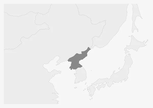 Mapa Asie se zvýrazněnou mapou Severní Koreje — Stockový vektor