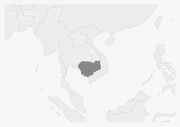 突出显示的柬埔寨地图的亚洲地图 — 图库矢量图片