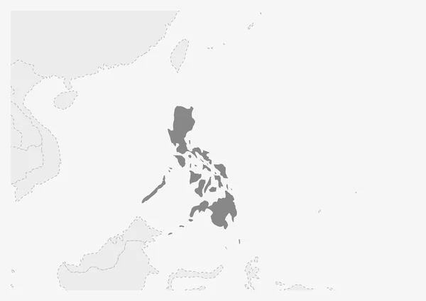 Mapa Asie se zvýrazněnou mapou Filipín — Stockový vektor