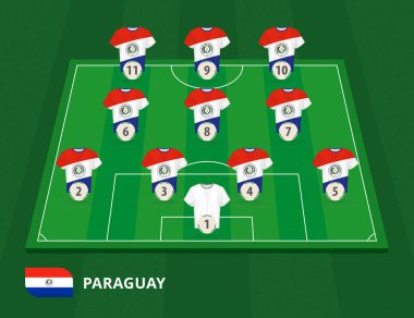 Paraguay takım kadrosu ile futbol sahası.