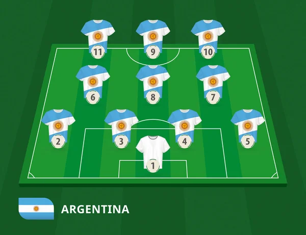 Campo de fútbol con alineación del equipo de Argentina . — Vector de stock