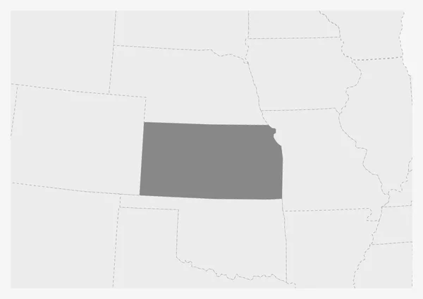 Mapa de EE.UU. con el mapa del estado de Kansas resaltado — Vector de stock
