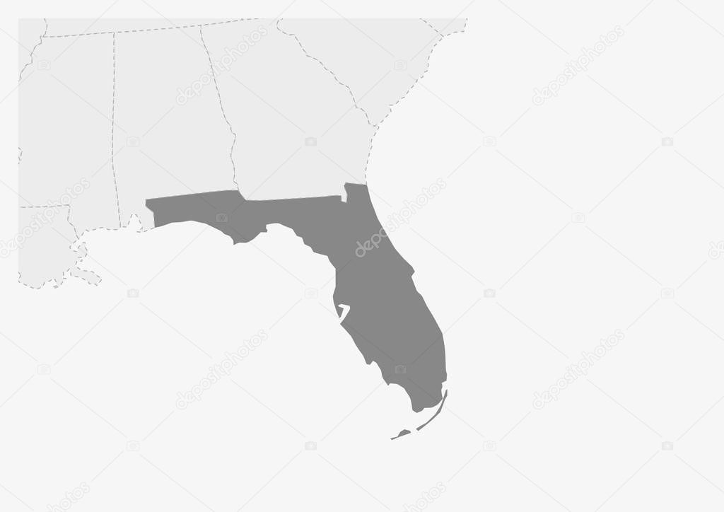 Map of USA with highlighted Florida state map