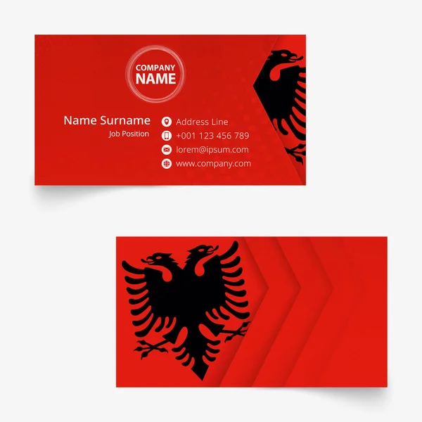 Бизнес-карта флага Албании, стандартный размер (90x50 мм) шаблон визитной карточки — стоковый вектор