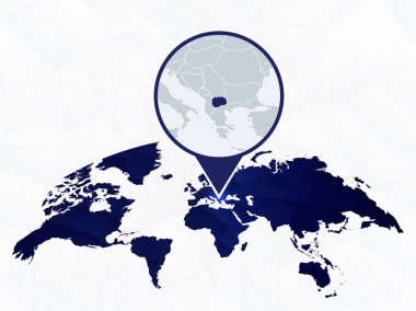 Makedonya mavi yuvarlak Dünya Haritası'nda vurgulanan detaylı harita. 