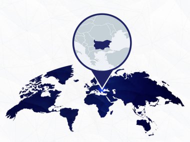 Mavi yuvarlak Dünya Haritası'nda vurgulanan Bulgaristan detaylı haritası. 