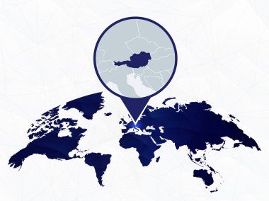Avusturya detaylı harita mavi yuvarlak Dünya Haritası üzerinde vurgulanır. 