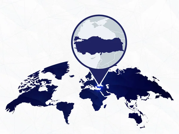 青い丸みを帯びた世界地図で強調表示されたトルコの詳細な地図. — ストックベクタ