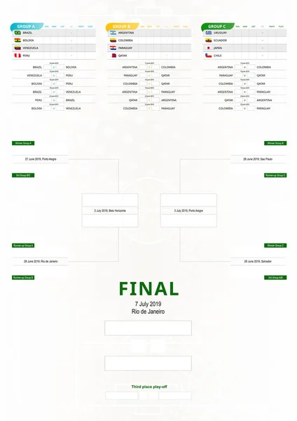 Sudamérica 2019, calendario de torneos de fútbol vertical — Archivo Imágenes Vectoriales