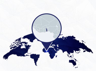 Mavi yuvarlak Dünya Haritası'nda vurgulanan Togo detaylı haritası. 