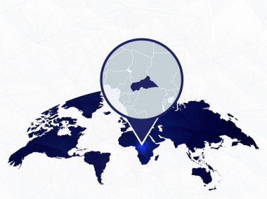 Orta Afrika Cumhuriyeti ayrıntılı harita mavi yuvarlak Dünya Haritası üzerinde vurgulanır.