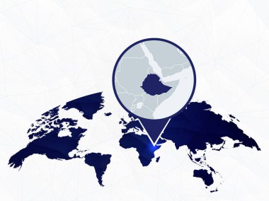 Etiyopya ayrıntılı harita mavi yuvarlak Dünya Haritası üzerinde vurgulanır. 