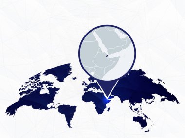 Cibuti detaylı harita mavi yuvarlak Dünya Haritası üzerinde vurgulanır. 