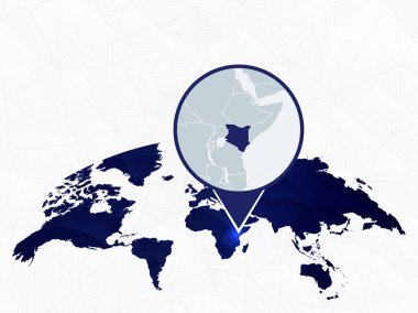 Kenya detaylı harita mavi yuvarlak Dünya Haritası üzerinde vurgulanır. 