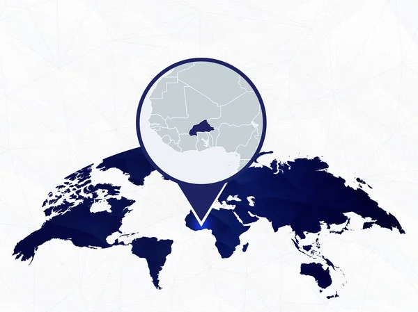 ブルキナファソの詳細マップが青い丸みを帯びた世界地図で強調表示. — ストックベクタ