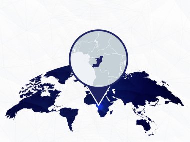 Mavi yuvarlak Dünya Haritası'nda vurgulanan Kongo detaylı haritası. 