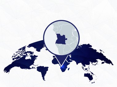 Angola detaylı harita mavi yuvarlak Dünya Haritası üzerinde vurgulanır. 