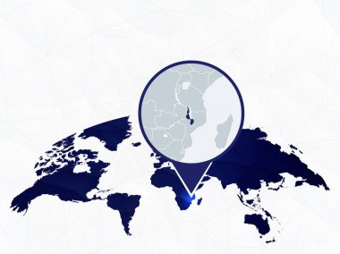 Malavi detaylı harita mavi yuvarlak Dünya Haritası üzerinde vurgulanır. 