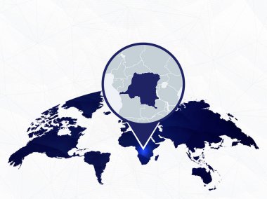 Dr Kongo ayrıntılı harita mavi yuvarlak Dünya Haritası üzerinde vurgulanır. 