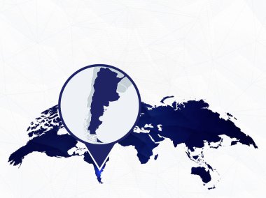 Arjantin ayrıntılı harita mavi yuvarlak Dünya Haritası üzerinde vurgulanır. 