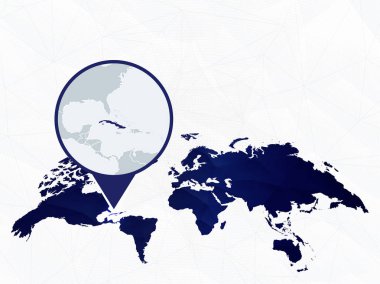 Mavi yuvarlak Dünya Haritası'nda vurgulanan Küba detaylı haritası. 