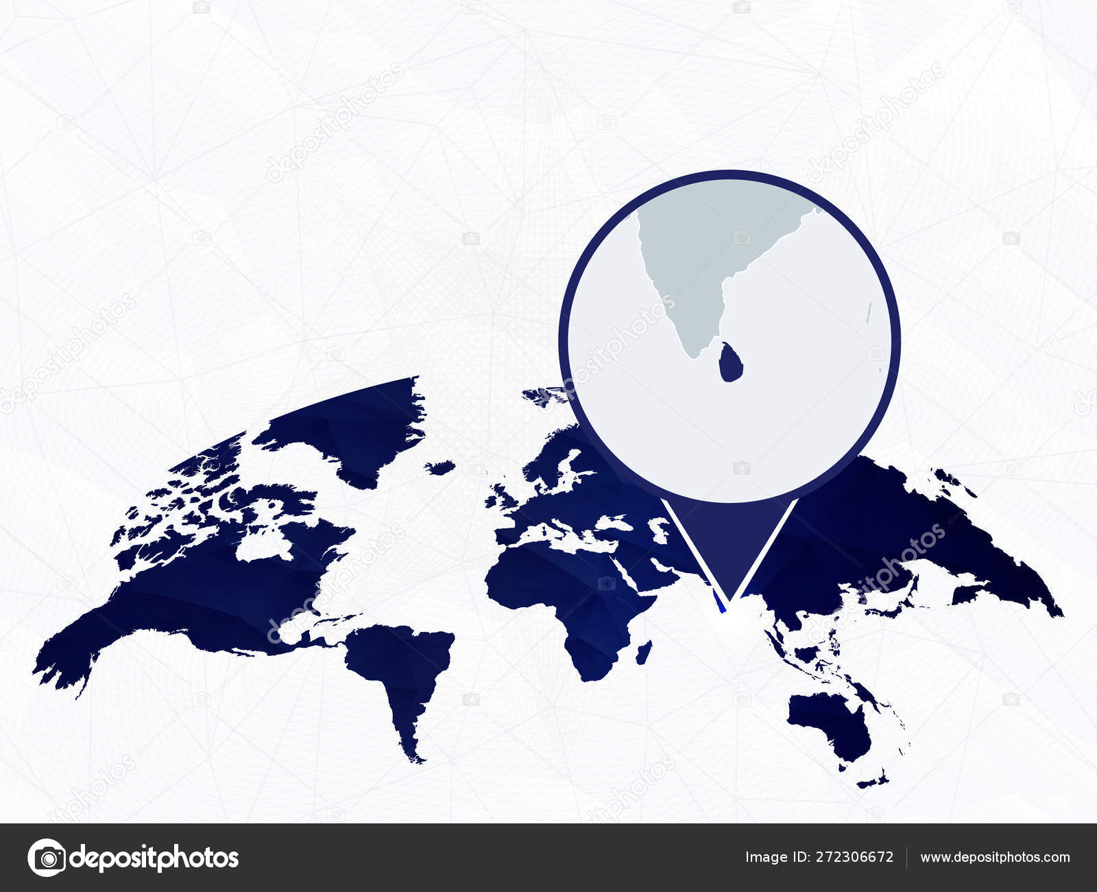 Sri Lanka Detailed Map Highlighted On Blue Rounded World Map