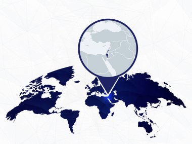İsrail mavi yuvarlak Dünya Haritası'nda vurgulanan detaylı harita. 