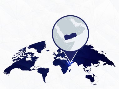 Yemen detaylı haritası mavi yuvarlak dünya haritasına vurgulandı. 