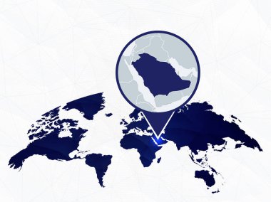 Mavi yuvarlak Dünya Haritası'nda vurgulanan Suudi Arabistan detaylı haritası.