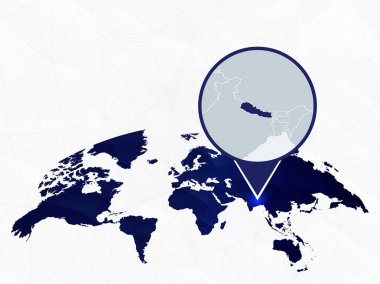 Mavi yuvarlak Dünya Haritası'nda vurgulanan Nepal detaylı haritası. 