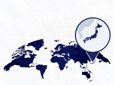 Mavi yuvarlak Dünya Haritası'nda vurgulanan Japonya detaylı haritası. 