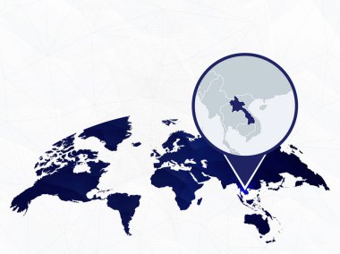 Mavi yuvarlak Dünya Haritası'nda vurgulanan Laos detaylı haritası. 