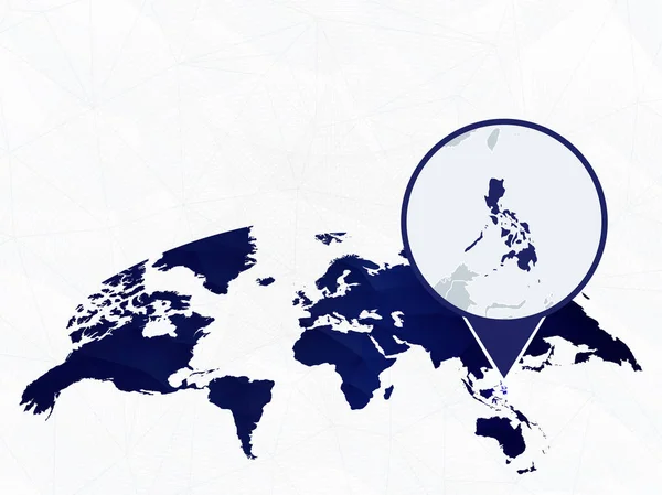 フィリピンの詳細な地図は、青い丸みを帯びた世界地図で強調表示. — ストックベクタ