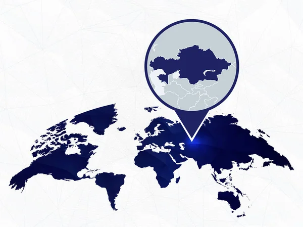 カザフスタンの詳細な地図は青い丸い世界地図で強調表示. — ストックベクタ